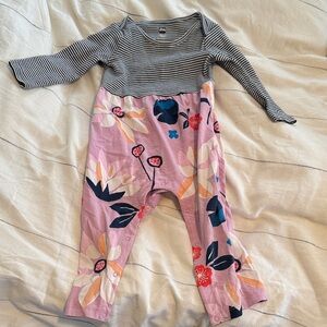 Tea Collection Striped and Floral Romper - Pink and Black